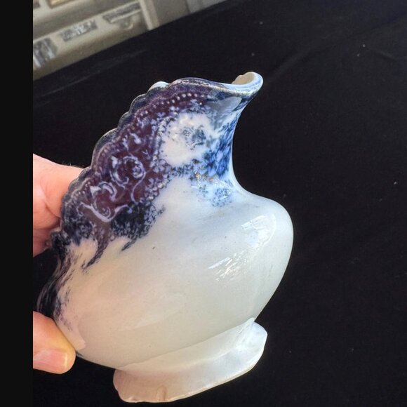 Antique 19th C Flow Blue Ironstone Gravy Boat Rosetta William Adams & Co England - Picture 6 of 10